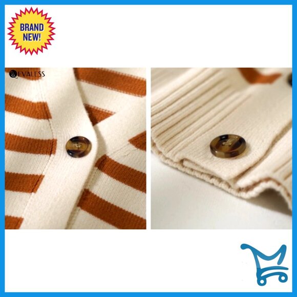 Lightweight Striped Cardigan V-Neck Open Front Button Down Sweater - Picture 6 of 7